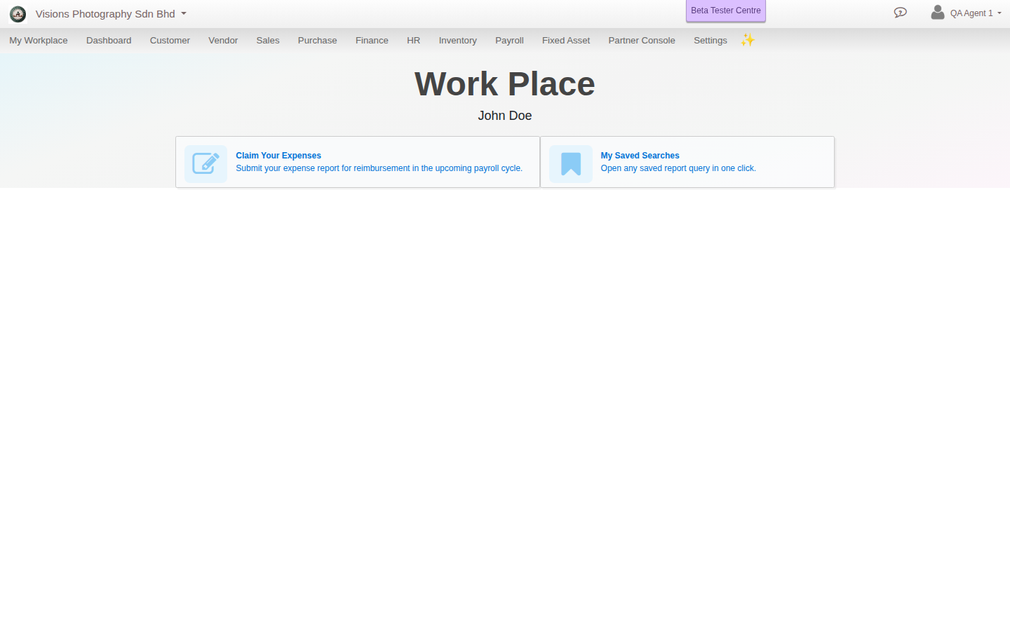 The My Workplace landing page: Claim Your Expenses and My Saved Searches