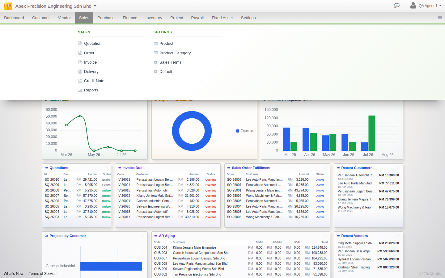 The new navigation with the Sales panel open, items grouped into SALES and SETTINGS columns