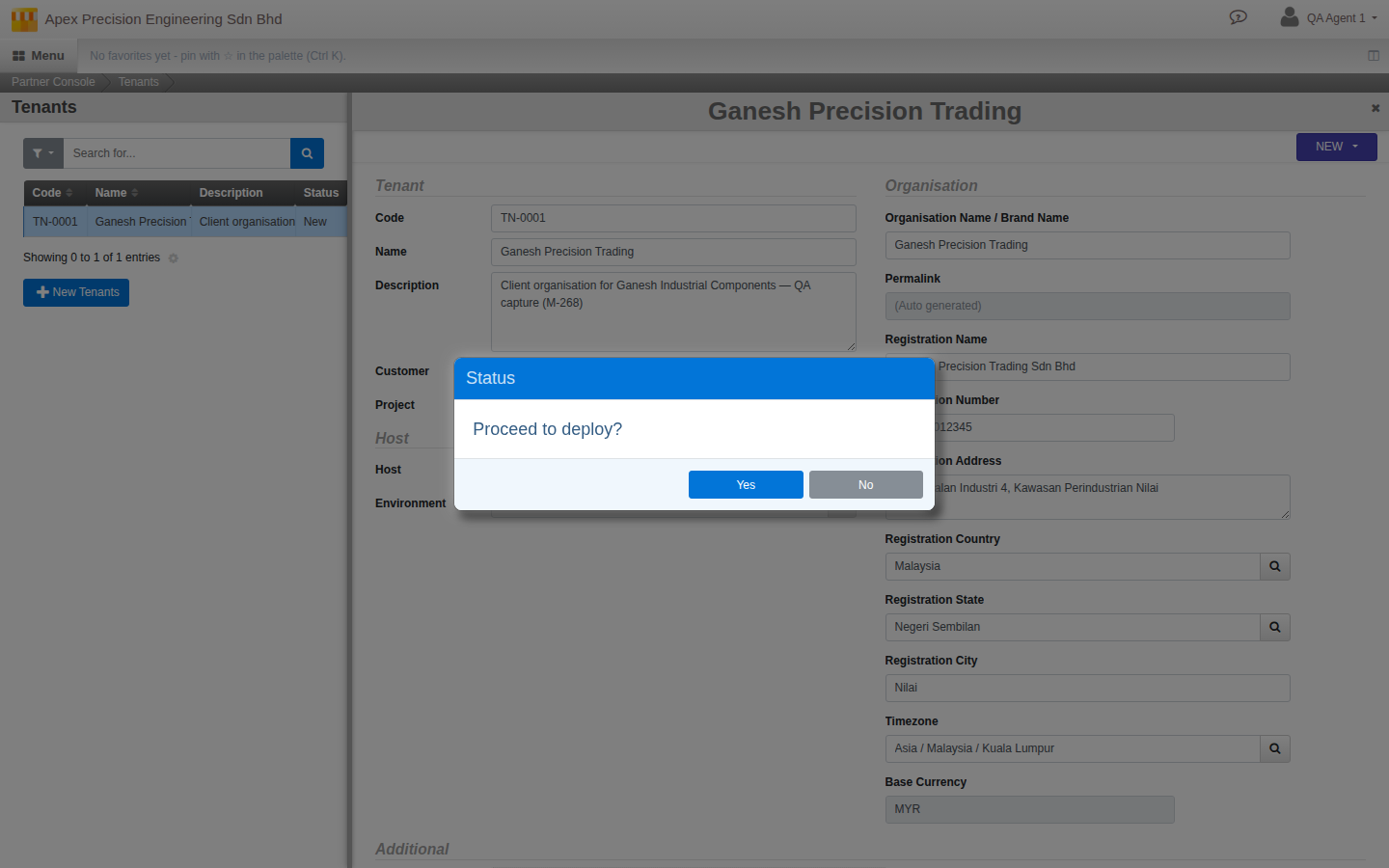 The Deploy confirmation dialog: Proceed to deploy?