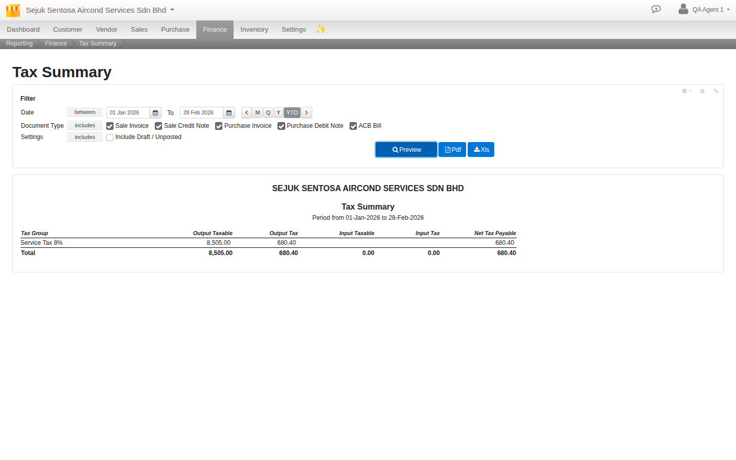 The Tax Summary report in Cloudby run for a taxable period, showing output taxable value and tax charged per tax group with a period total