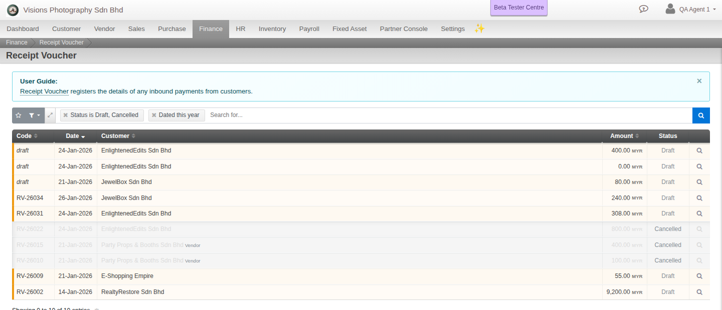 Filter bar on a listing screen with chips for Status, Customer and a date preset applied at once, plus a free-text search box